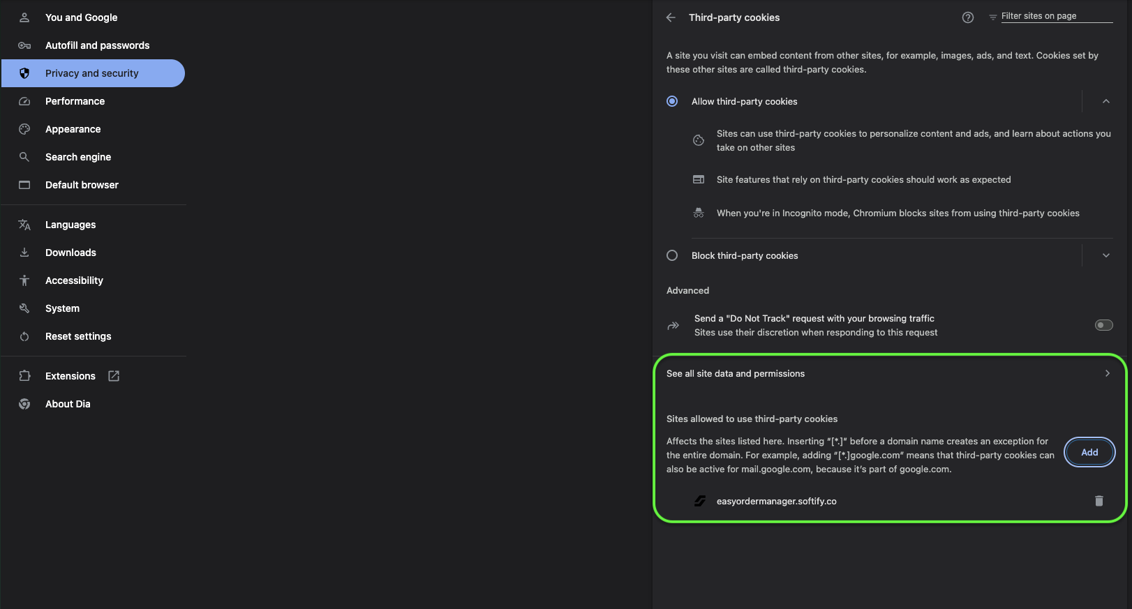 Chrome Allow Based on Site
